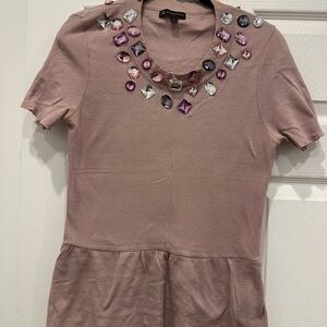 Burberry Mauve Short Sleeve Embellished Peplum Top